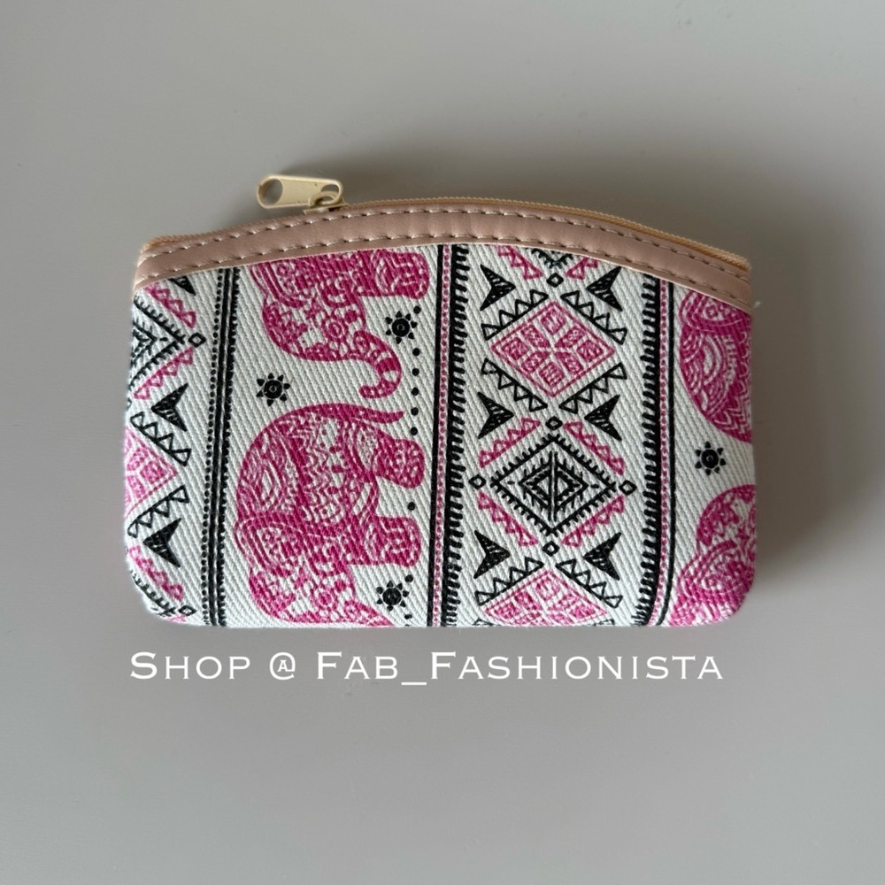 🛍️ Elephant Print Coin Purse - Pink and Black